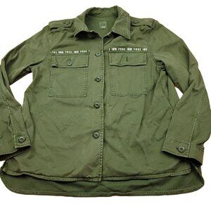 Gap Women L Jacket Olive Green Military Utility Style Embroidered‎ Pocket